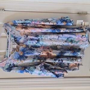 ALFRED DUNNER WOMEN'S PLUS BLUE FLORAL EMBELLISHED PULLOVER TUNIC TOP SIZE 3X